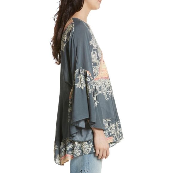 Free People Peasant‎ Blouse Sunset Dream in Black Combo Tunic sz S - Picture 3 of 13